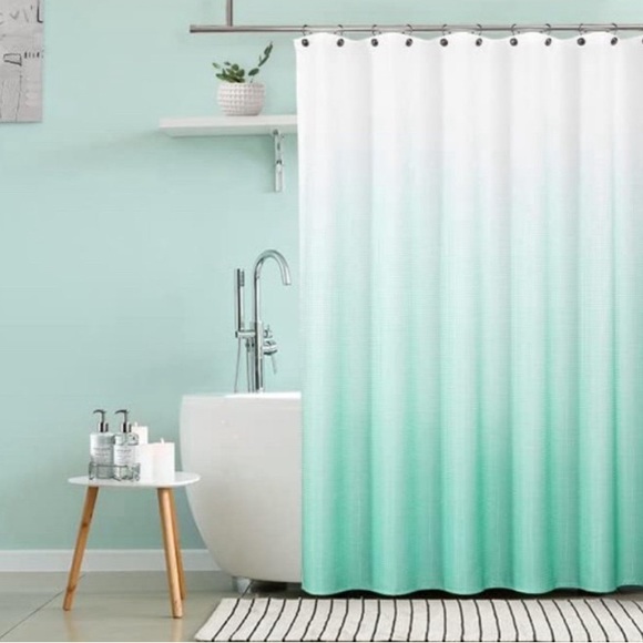 WEST LAKE Waffle Fabric Shower Curtain Aqua Ombre Decorative Spa Bathroom Shower - Picture 9 of 9